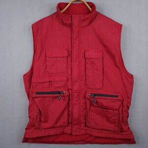GAP Utility Vest Mens Large Red Gorpcore Fleece Lined Multi Pocket Full Zip